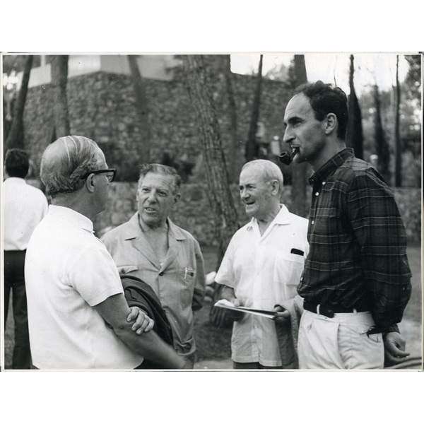 Josep Lluís Sert, Josep Llorens i Artigas, Joan Miró y Chillida en la inauguración de la Fundación Maeght, Saint-Paul-de-Vence