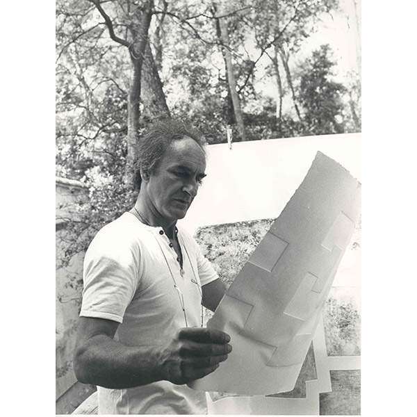 Chillida with some of his prints at the Fondation Maeght, Saint-Paul-de-Vence